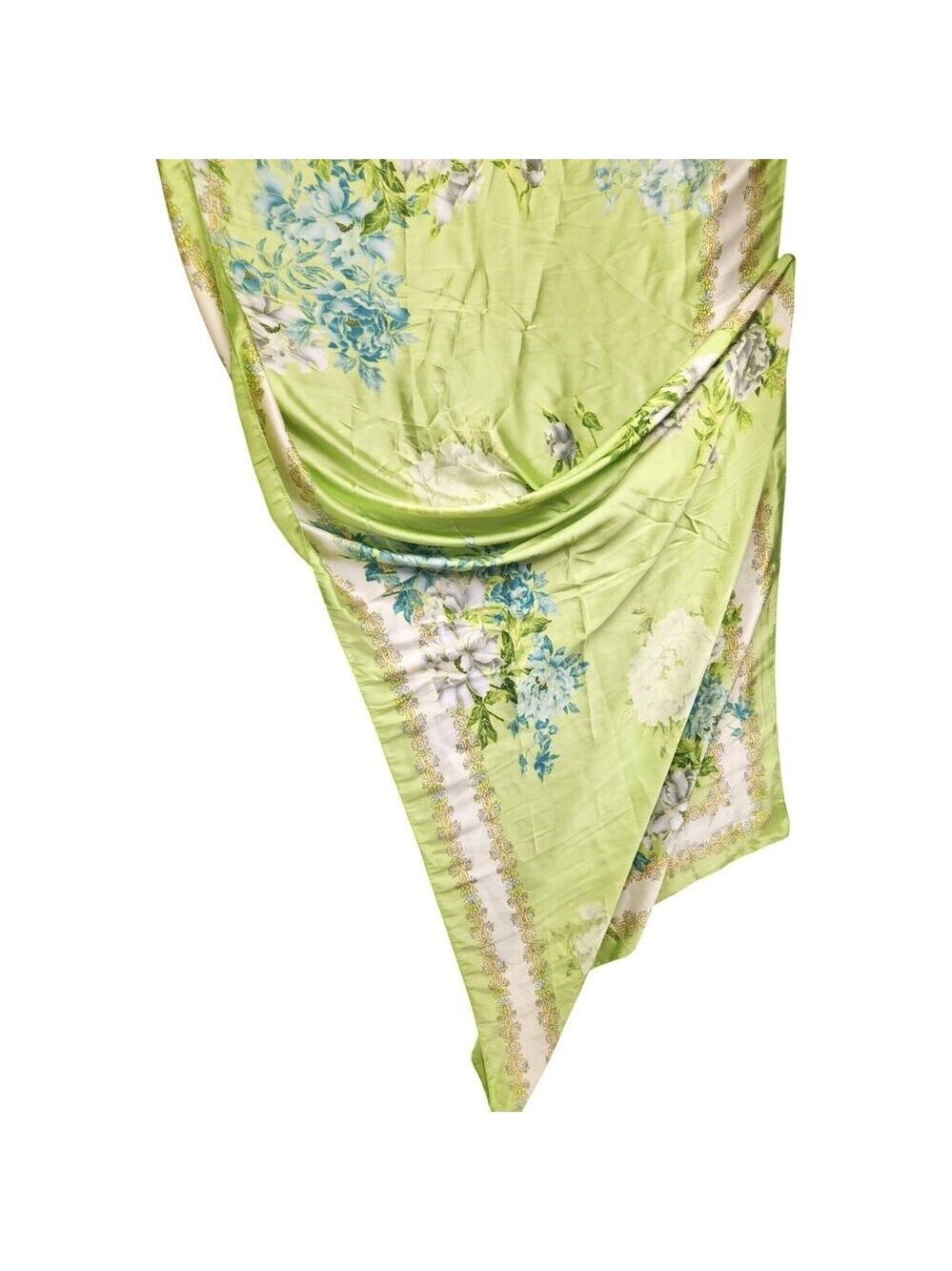Green Floral Satin Scarf Lightweight Shawl Wrap Elegant Summer Accessory - Picture 12 of 12